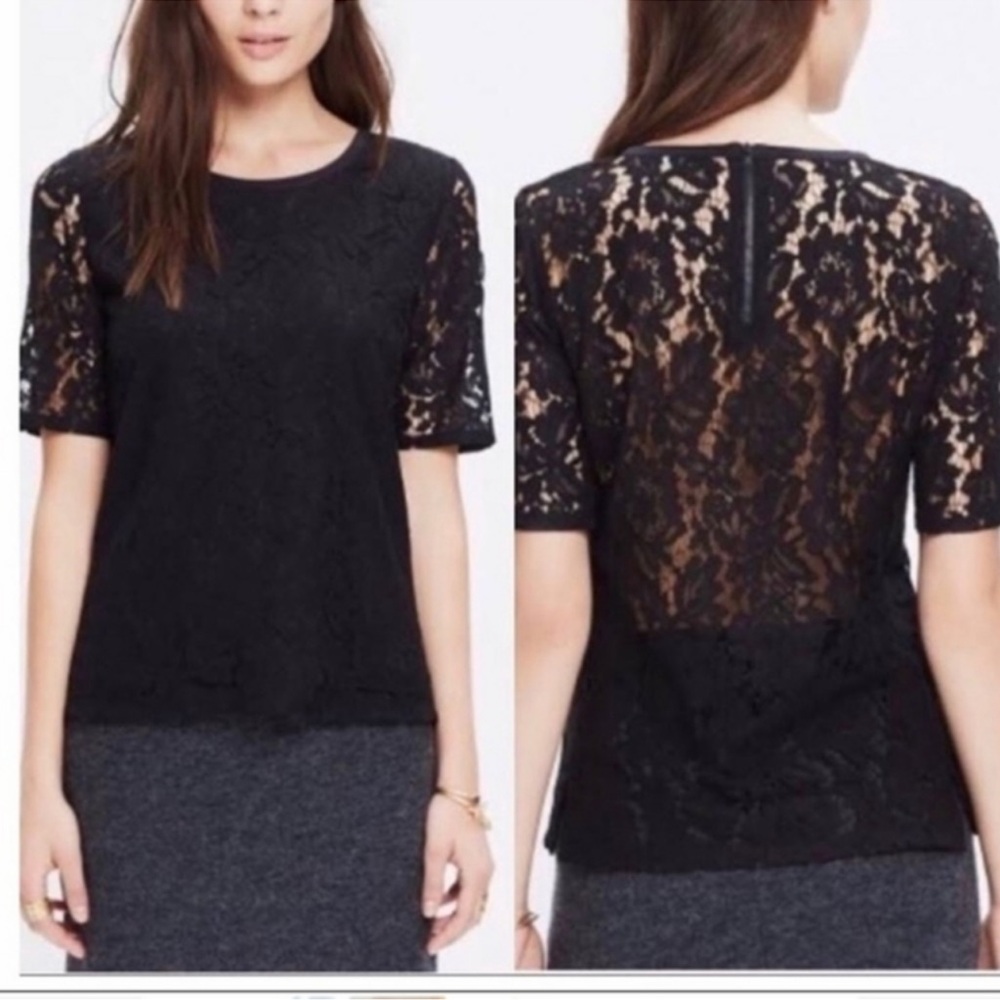Madewell Black Refined Lace Short Sleeve Top